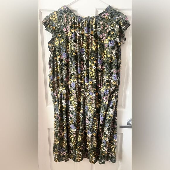 Old Navy Dress Womens 2X Green Floral Print Flutter Sleeve BOHO Cottagecore - Picture 3 of 6